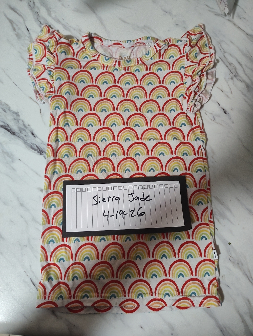 Rainbow Patterned Shirt with Ruffle Sleeves Little Sleepies 2T
